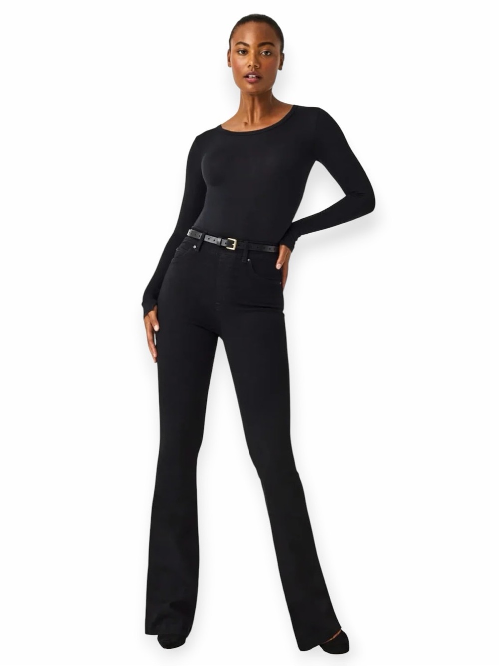 SPANX Black High Rise Flare Stretch Denim Jeans Pants Pull On Classic Casual S